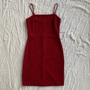 Soprano Vintage 90s Dark Red Fitted Cocktail Mini Dress w Sparkly Thread Size M